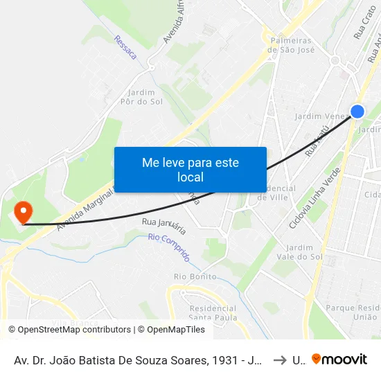 Av. Dr. João Batista De Souza Soares, 1931 - Jardim Oriental, São José Dos Campos to Unip map