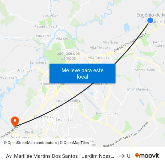 Av. Marilise Martins Dos Santos - Jardim Nossa Sra. Da Conceicao, São José Dos Campos to Unip map