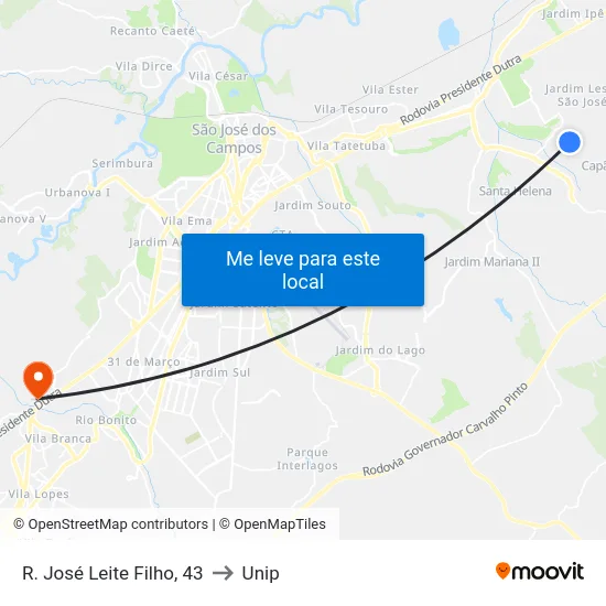 R. José Leite Filho, 43 to Unip map