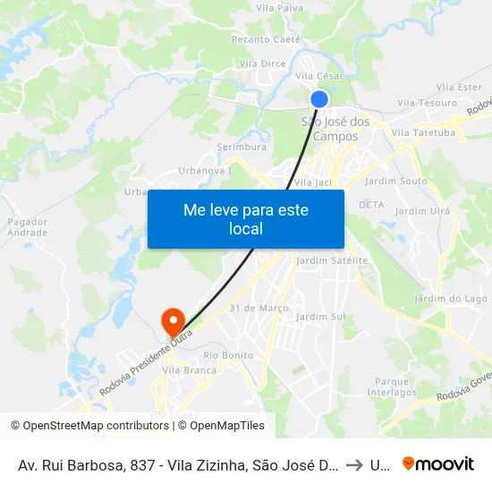 Av. Rui Barbosa, 837 - Vila Zizinha, São José Dos Campos to Unip map
