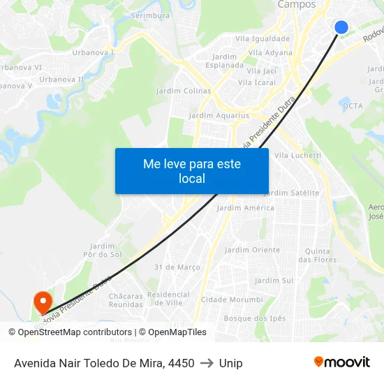 Avenida Nair Toledo De Mira, 4450 to Unip map