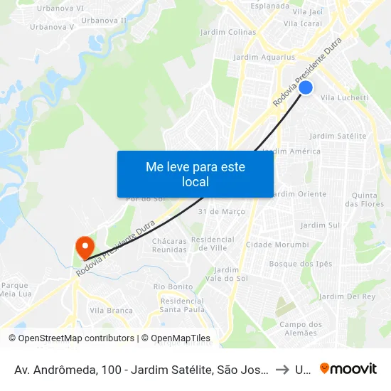 Av. Andrômeda, 100 - Jardim Satélite, São José Dos Campos to Unip map