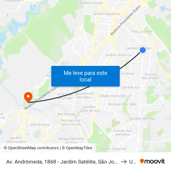 Av. Andrômeda, 1868 - Jardim Satélite, São José Dos Campos to Unip map