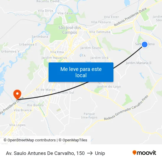 Av. Saulo Antunes De Carvalho, 150 to Unip map