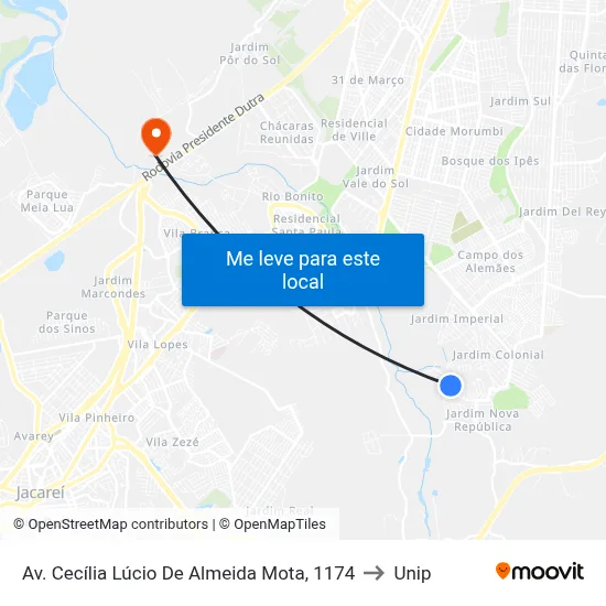 Av. Cecília Lúcio De Almeida Mota, 1174 to Unip map