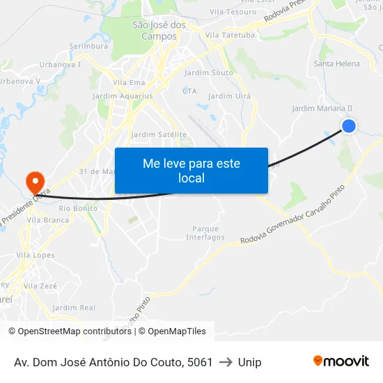 Av. Dom José Antônio Do Couto, 5061 to Unip map