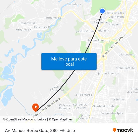 Av. Manoel Borba Gato, 880 to Unip map