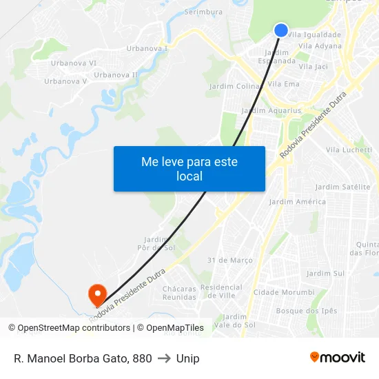 R. Manoel Borba Gato, 880 to Unip map