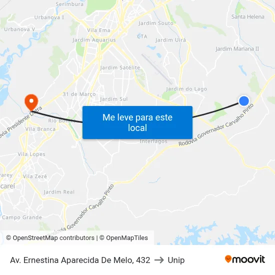 Av. Ernestina Aparecida De Melo, 432 to Unip map