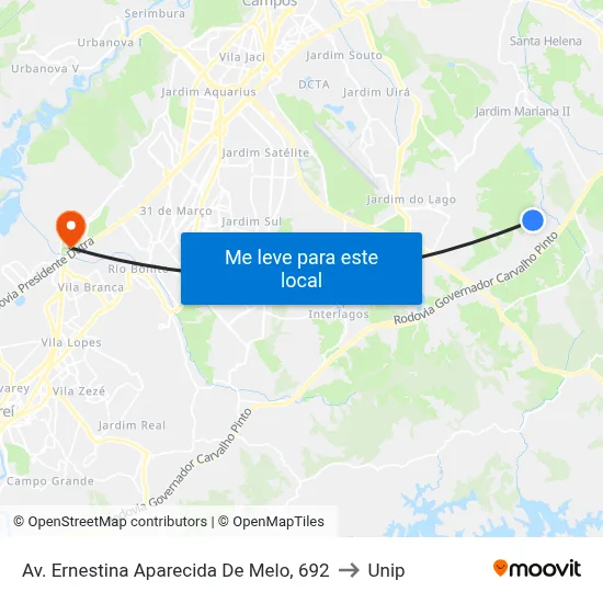 Av. Ernestina Aparecida De Melo, 692 to Unip map