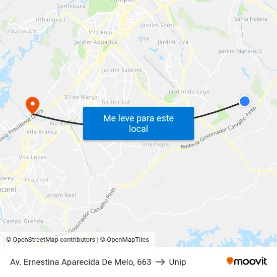 Av. Ernestina Aparecida De Melo, 663 to Unip map