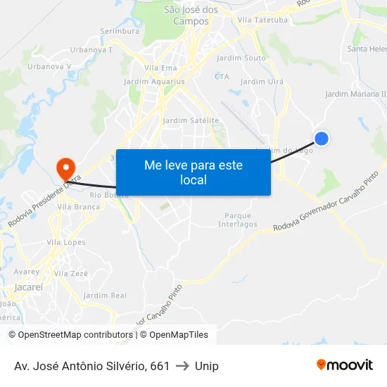 Av. José Antônio Silvério, 661 to Unip map