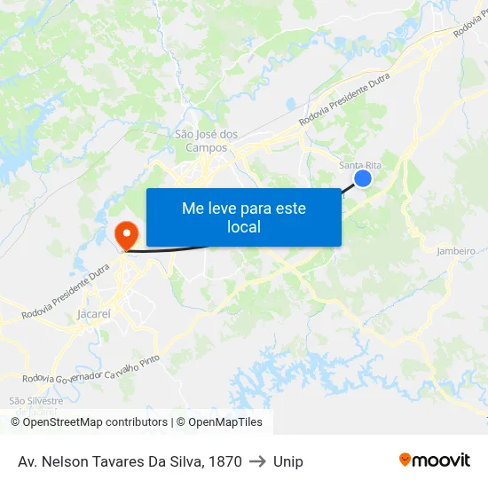 Av. Nelson Tavares Da Silva, 1870 to Unip map