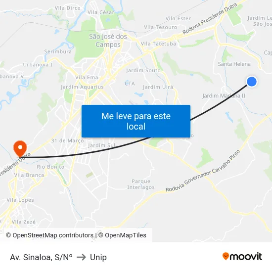 Av. Sinaloa, S/Nº to Unip map