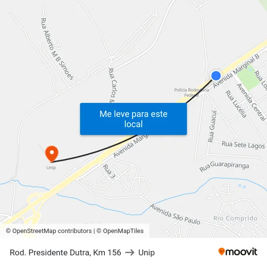 Rod. Presidente Dutra, Km 156 to Unip map