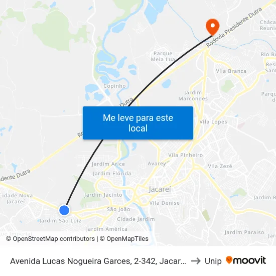 Avenida Lucas Nogueira Garces, 2-342, Jacareí to Unip map