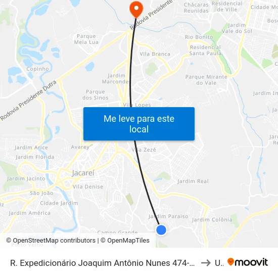 R. Expedicionário Joaquim Antônio Nunes 474-560 - Jardim Paraiso Jacareí - SP 12316-440 Brasil to Unip map