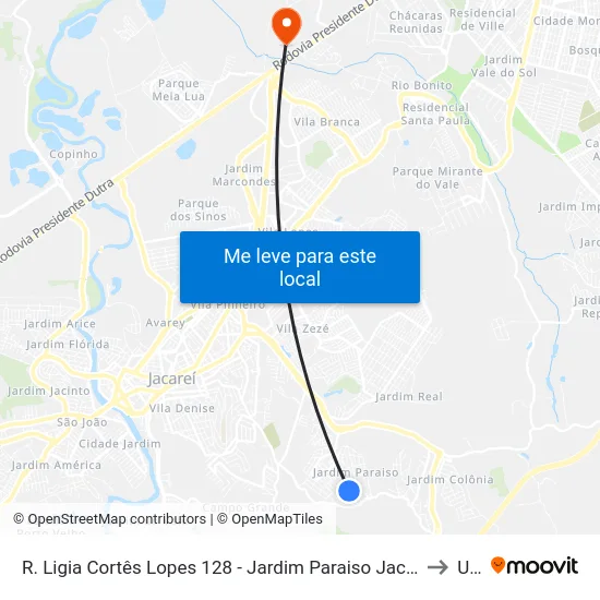 R. Ligia Cortês Lopes 128 - Jardim Paraiso Jacareí - SP 12316-520 Brasil to Unip map