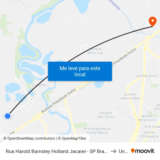 Rua Harold Barnsley Holland Jacareí - SP Brasil to Unip map