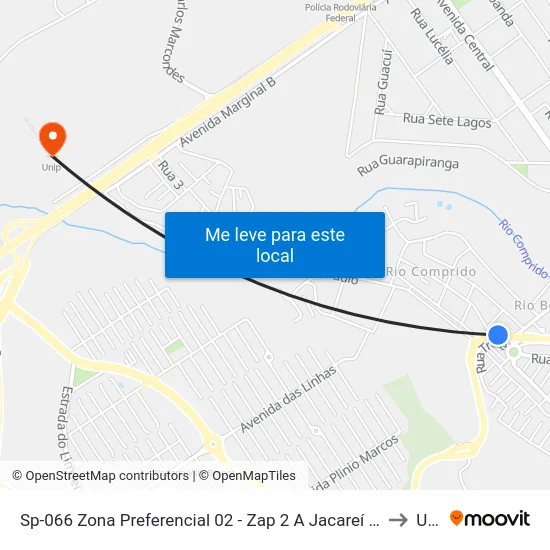 Sp-066 Zona Preferencial 02 - Zap 2 A Jacareí - São Paulo Brasil to Unip map