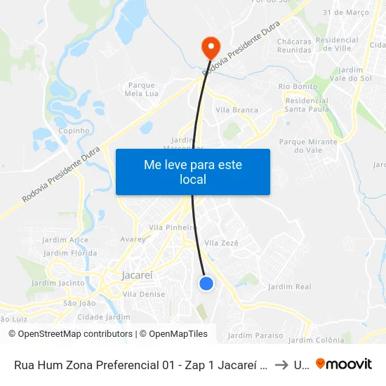 Rua Hum Zona Preferencial 01 - Zap 1 Jacareí - São Paulo 12310 Brasil to Unip map