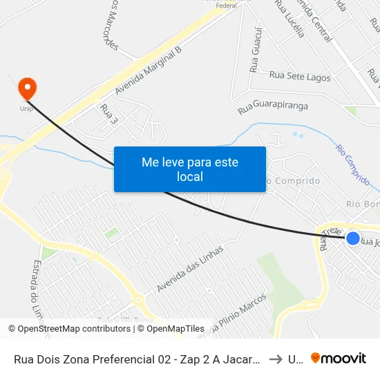 Rua Dois Zona Preferencial 02 - Zap 2 A Jacareí - São Paulo Brasil to Unip map