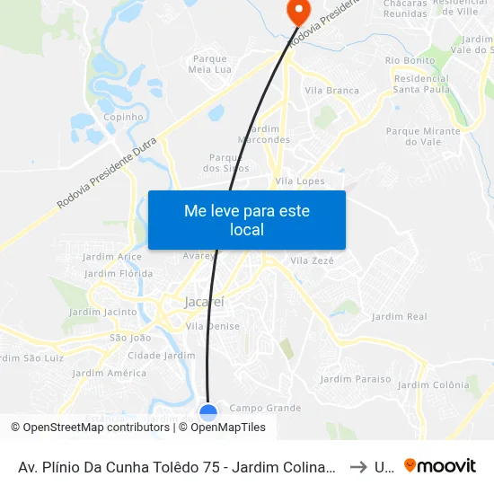 Av. Plínio Da Cunha Tolêdo 75 - Jardim Colinas Jacareí - SP Brasil to Unip map