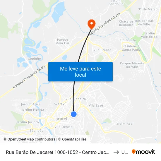 Rua Barão De Jacareí 1000-1052 - Centro Jacareí - SP Brasil to Unip map