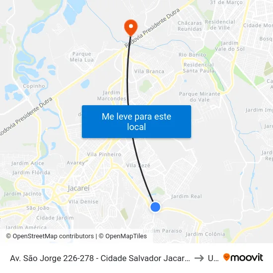 Av. São Jorge 226-278 - Cidade Salvador Jacareí - SP 12312-130 Brasil to Unip map