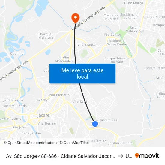 Av. São Jorge 488-686 - Cidade Salvador Jacareí - SP 12312-130 Brasil to Unip map
