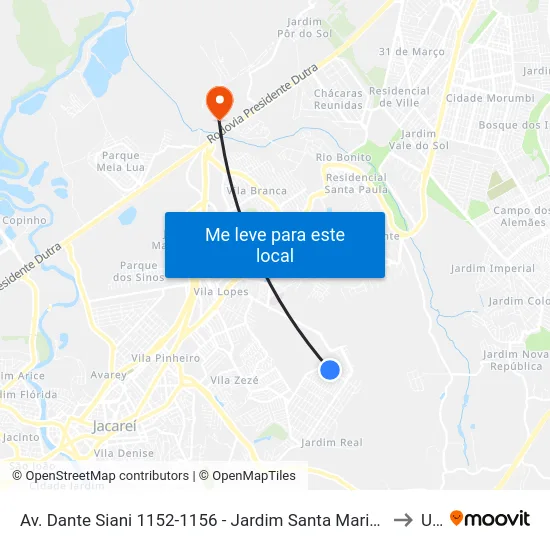 Av. Dante Siani 1152-1156 - Jardim Santa Marina Jacareí - SP 12312-420 Brasil to Unip map