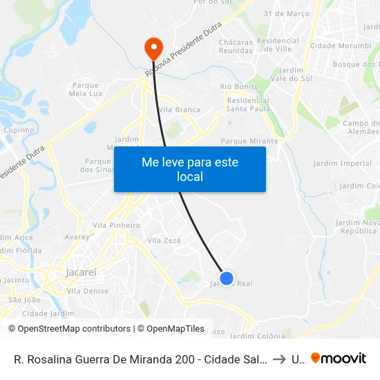 R. Rosalina Guerra De Miranda 200 - Cidade Salvador Jacareí - SP 12312-400 Brasil to Unip map