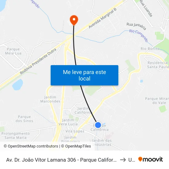 Av. Dr. João Vítor Lamana 306 - Parque California Jacareí - SP Brasil to Unip map