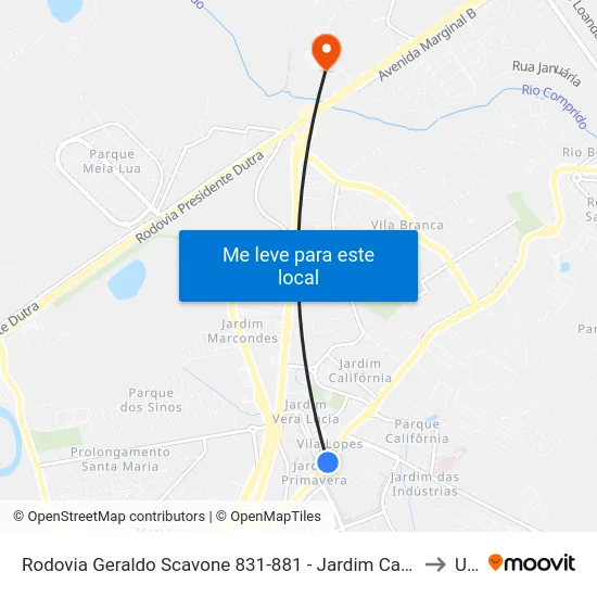 Rodovia Geraldo Scavone 831-881 - Jardim Califórnia Jacareí - SP Brasil to Unip map