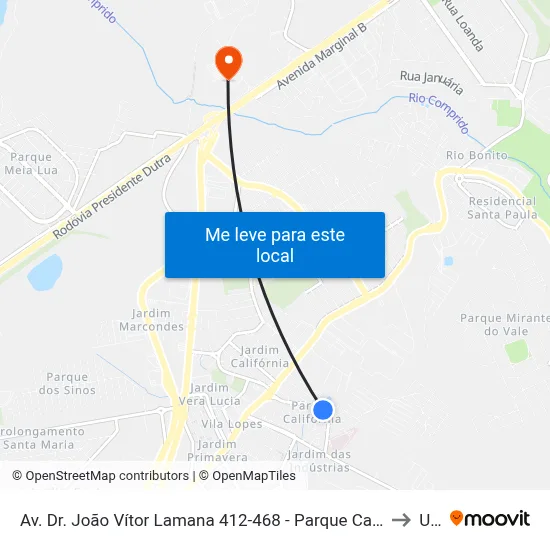 Av. Dr. João Vítor Lamana 412-468 - Parque California Jacareí - SP Brasil to Unip map