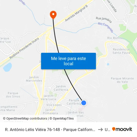R. Antônio Lélis Viêira 76-148 - Parque California Jacareí - SP 12311-160 Brasil to Unip map