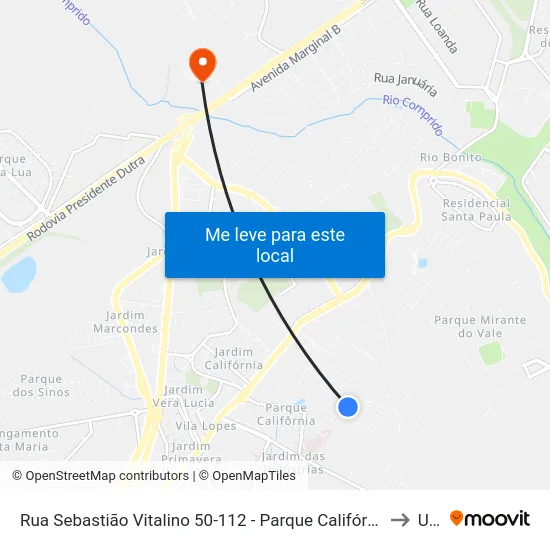 Rua Sebastião Vitalino 50-112 - Parque Califórnia Jacareí - SP Brasil to Unip map