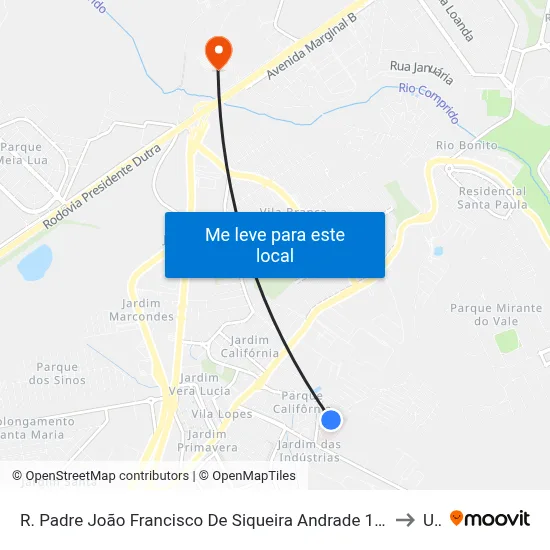 R. Padre João Francisco De Siqueira Andrade 118 - Parque California Jacareí - SP Brasil to Unip map
