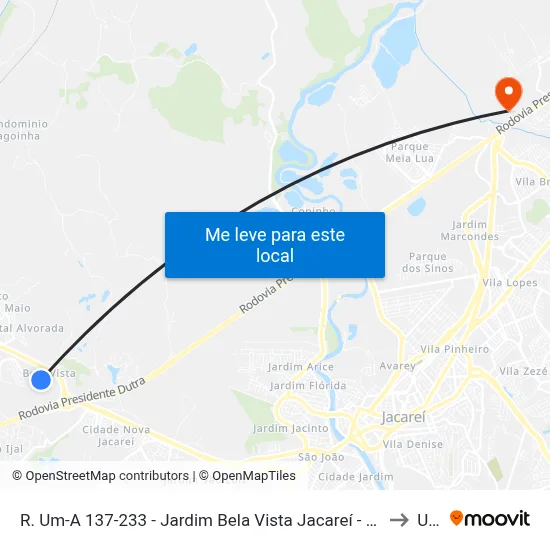 R. Um-A 137-233 - Jardim Bela Vista Jacareí - SP 12332-070 Brasil to Unip map
