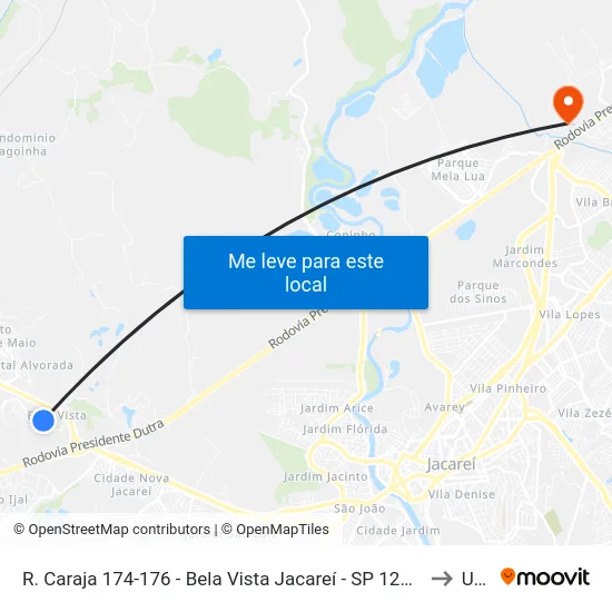 R. Caraja 174-176 - Bela Vista Jacareí - SP 12330-010 Brasil to Unip map