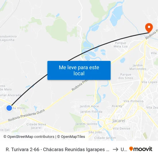 R. Turivara 2-66 - Chácaras Reunidas Igarapes Jacareí - SP 12330-030 Brasil to Unip map