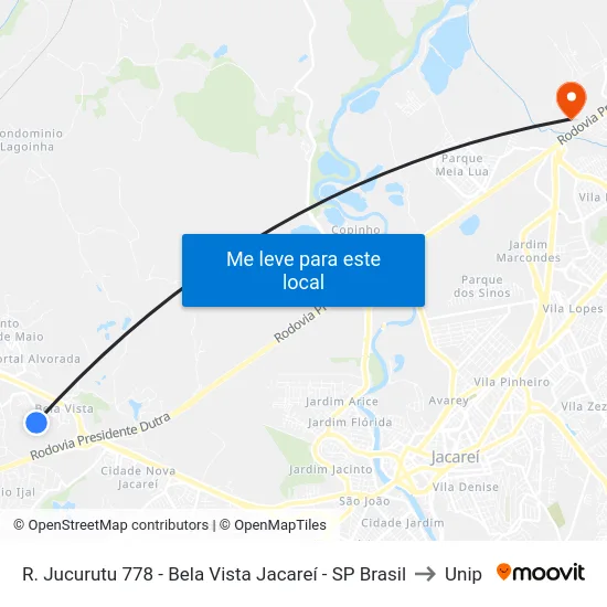 R. Jucurutu 778 - Bela Vista Jacareí - SP Brasil to Unip map