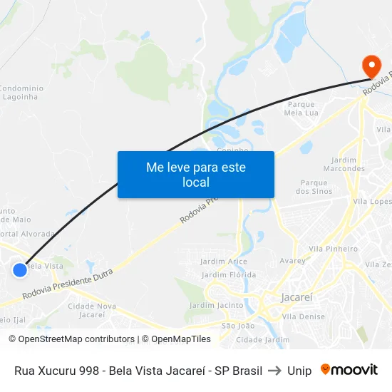 Rua Xucuru 998 - Bela Vista Jacareí - SP Brasil to Unip map