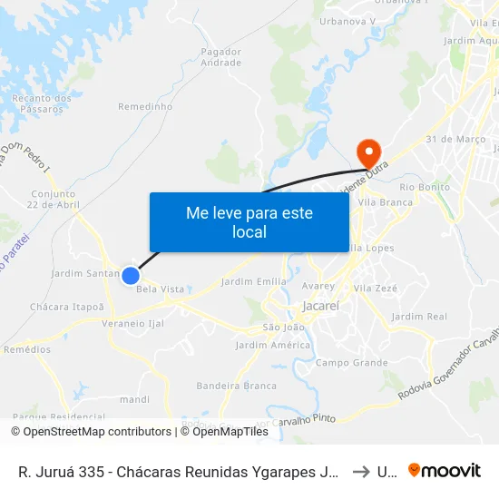 R. Juruá 335 - Chácaras Reunidas Ygarapes Jacareí - SP Brasil to Unip map