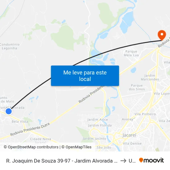 R. Joaquim De Souza 39-97 - Jardim Alvorada Jacareí - SP Brasil to Unip map