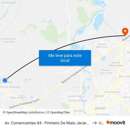 Av. Comerciantes 84 - Primeiro De Maio Jacareí - SP 12332-590 Brasil to Unip map