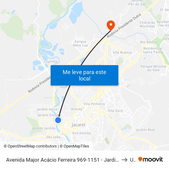 Avenida Major Acácio Ferreira 969-1151 - Jardim Paraíba Jacareí - SP 12327-530 Brasil to Unip map