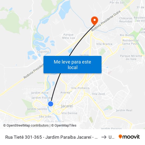 Rua Tietê 301-365 - Jardim Paraíba Jacareí - SP Brasil to Unip map