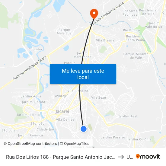 Rua Dos Lírios 188 - Parque Santo Antonio Jacareí - SP 12309-660 Brasil to Unip map