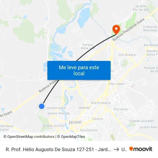 R. Prof. Hélio Augusto De Souza 127-251 - Jardim Emilia Jacareí - SP 12321-310 Brasil to Unip map